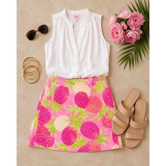 Lilly Pulitzer Dresses & Skirts - Lilly Pulitzer Pineapple Print Mini Skirt Pink Tropical Resort Vacation Preppy